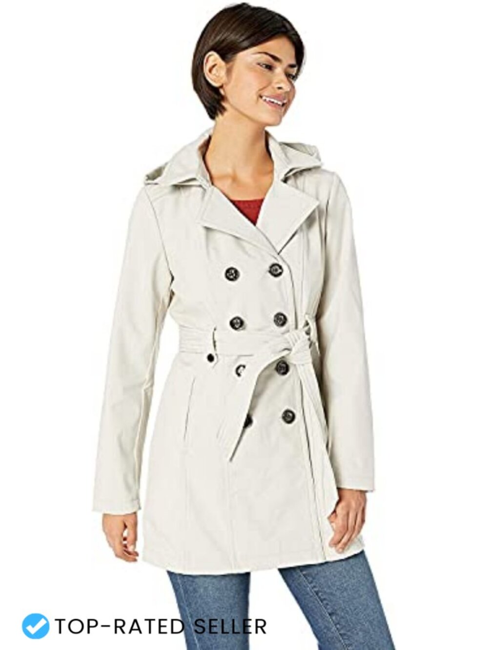 Soft Shell Trench Coat Water Resistant Detachable Hood Belted
